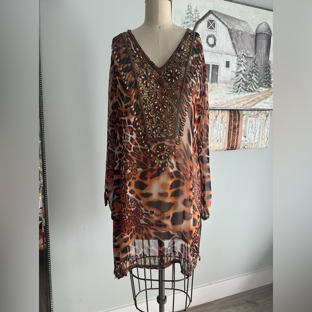 Kaftan-Tunic - Animal Print With Sequence In Gold - image 1